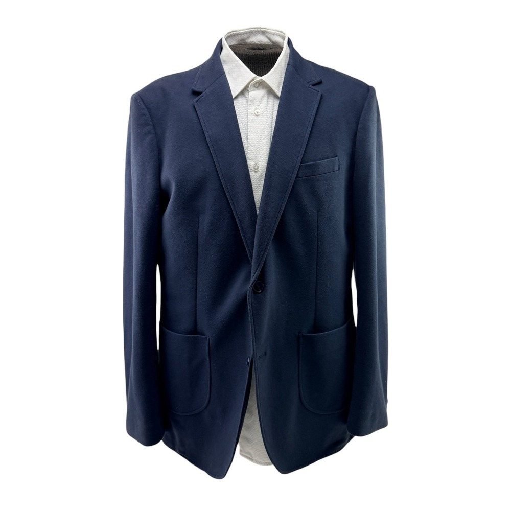 Artefact Mens XL Long Navy Blue Cotton Stretch 2 Button Single Vent‎ Blazer Coat